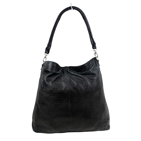 ROOMY J.JILL CRINKLE ASH BLACK GENUINE LEATHER HOBO SHOULDER BAG TOTE PURSE - Picture 1 of 16